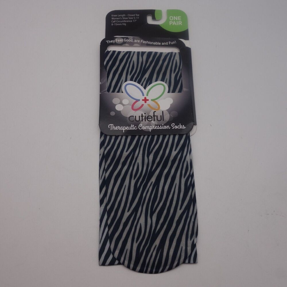NEW Cutieful Therapeutic Compression Socks Hose Fits Sizes 5-11 Zebra Stripe - Picture 2 of 5